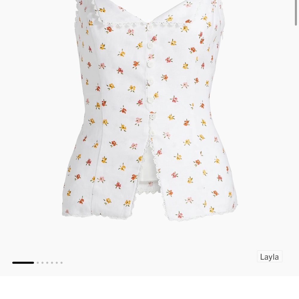 Reformation White Floral Blouse with Red and Yellow Accents